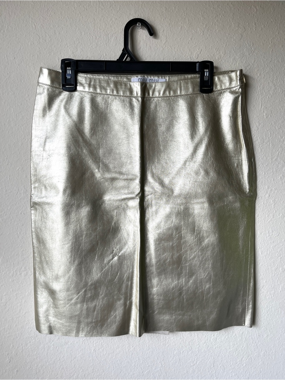 Miu Miu Metallic Gold Pencil leather Skirt